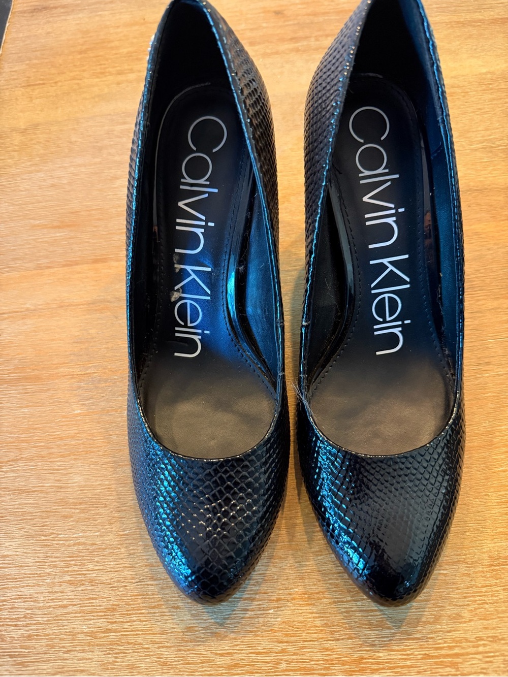 Calvin Klein Black Snake-Embossed Pointed Pumps
